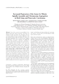 Increased Expression of the Genes for Mitotic Spindle Assembly and Chromosome Segregation in Both Lung and Pancreatic Carcinomas