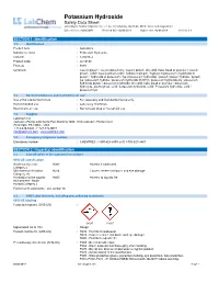 Potassium Hydroxide Safety Data Sheet According to Federal Register / Vol