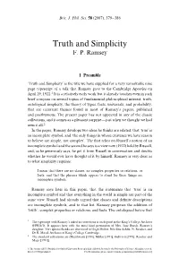 Truth and Simplicity F