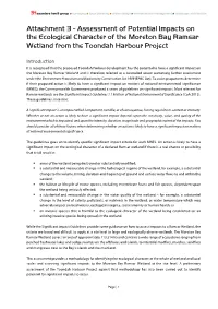 Assessment of Potential Impacts on the Ecological Character of the Moreton Bay Ramsar Wetland from the Toondah Harbour Project