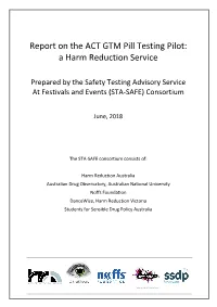 Report on the ACT GTM Pill Testing Pilot: a Harm Reduction Service