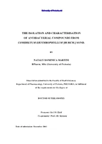 The Isolation and Characterisation of Antibacterial Compounds from Combretum Erythrophyllum [Burch.] Sond