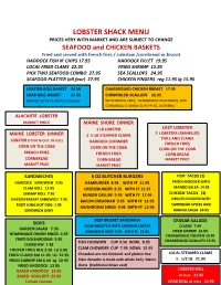 Lobster Shack Menu