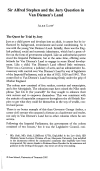 Sir Alfred Stephen and the Jury Question in Van Diemen's Land