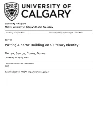 Writing Alberta: Building on a Literary Identity