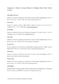Comparison of Machine Learning Methods for Predicting Winter Wheat Yield in Germany