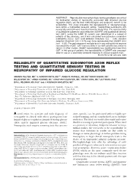Reliability of Quantitative Sudomotor Axon Reflex Testing and Quantitative Sensory Testing in Neuropathy of Impaired Glucose Regulation