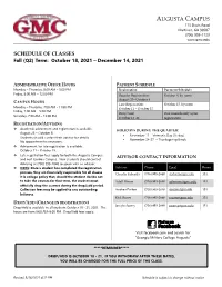 Augusta Campus Schedule Of