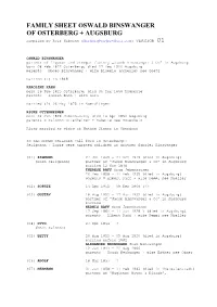 FAMILY SHEET OSWALD BINSWANGER of OSTERBERG + AUGSBURG Compiled by Rolf Hofmann ( Harburgproject@Aol.Com ) VERSION 01
