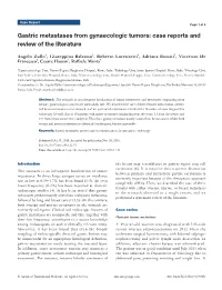 Gastric Metastases from Gynaecologic Tumors: Case Reports and Review of the Literature