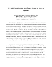 How and When Advertising Can Influence Memory for Consumer