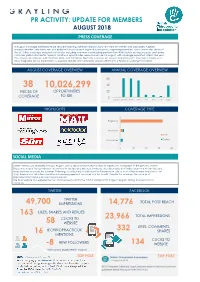 Pr Activity: Update for Members August 2018 Press Coverage