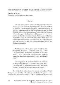 The Confucian Golden Rule, Origin and Prospect