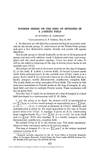 Fourier Series on the Ring of Integers in a ^-Series Field 1