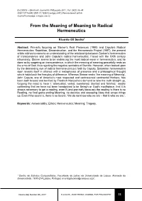 From the Meaning of Meaning to Radical Hermeneutics