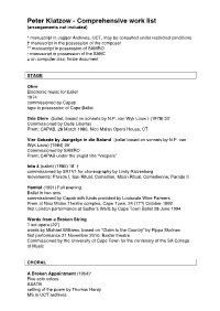 Peter Klatzow Worklist