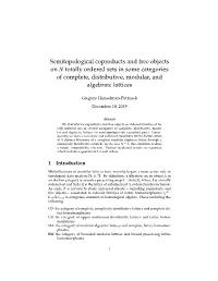 Semitopological Coproducts and Free Objects on N Totally Ordered Sets in Some Categories of Complete, Distributive, Modular, and Algebraic Lattices