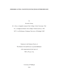 Embodied Acting: Cognitive Foundations of Performance