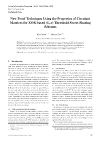 (K, N) Threshold Secret Sharing Schemes