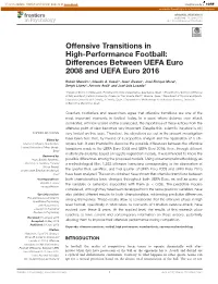 Offensive Transitions in High-Performance Football: Differences Between UEFA Euro 2008 and UEFA Euro 2016