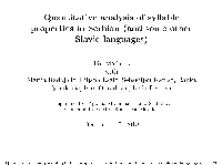 Quantitative Analysis of Syllable Properties in Serbian (And Some Other Slavic Languages)