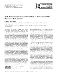 Book Review of “The Story of Vaiont Told by the Geologist Who Discovered the Landslide”