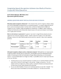 Integrating Speech Recognition Software Into Medical Practice: Frequently Asked Questions