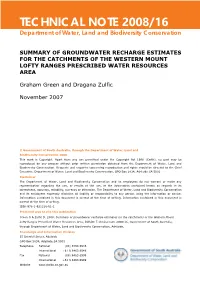 Summary of Groundwater Recharge Estimates for the Catchments of the Western Mount Lofty Ranges Prescribed Water Resources Area