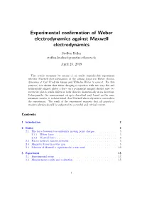 Experimental Confirmation of Weber Electrodynamics Against Maxwell Electrodynamics
