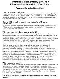 Immunohistochemistry for Microsatellite Instability Fact Sheet