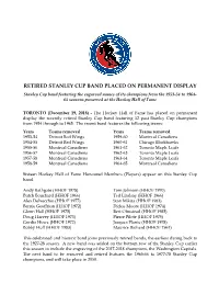 Retired Stanley Cup Band Placed on Permanent Display