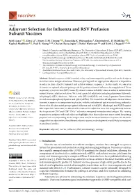 Adjuvant Selection for Influenza and RSV Prefusion Subunit Vaccines