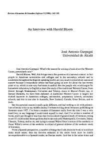 An Interview with Harold Bloom José Antonio Gurpegui Universidad De