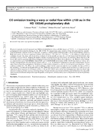 CO Emission Tracing a Warp Or Radial Flow Within $\Lesssim $100 Au in the HD 100546 Protoplanetary Disk