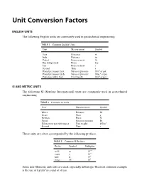 Unit Conversion Factors