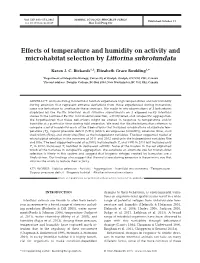 Effects of Temperature and Humidity on Activity and Microhabitat Selection by Littorina Subrotundata