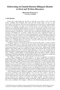 Elaborating on Finnish-Russian Bilingual Identity in Oral and Written Discourse