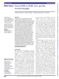 From EHR to PHR: Let’S Get the Record Straight