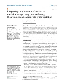 Integrating Complementary/Alternative Medicine Into Primary Care: Evaluating the Evidence and Appropriate Implementation