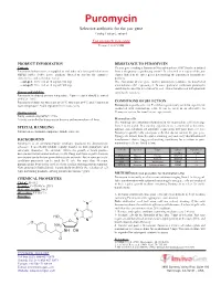 Puromycin Selective Antibiotic for the Pac Gene Catalog # Ant-Pr-1, Ant-Pr-5 for Research Use Only Version # 13A25-MM