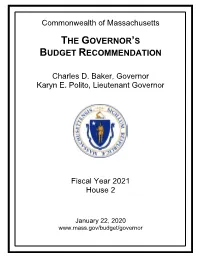 The Governor's Budget Recommendation Is Also Available On-Line At