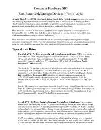 Computer Hardware SIG Non-Removable Storage Devices – Feb
