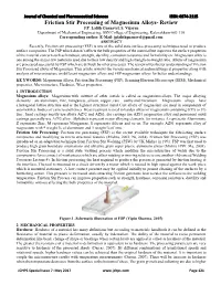 Friction Stir Processing of Magnesium Alloys- Review J.P