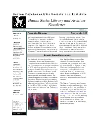 Hanns Sachs Library and Archives Newsletter