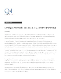 Limelight Networks to Stream ITV.Com Programming