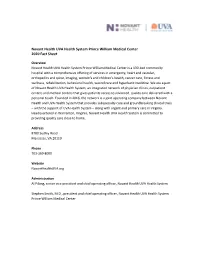 Novant Health UVA Health System Prince William Medical Center 2020 Fact Sheet