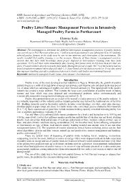 Poultry Litter/Manure Management Practices in Intensively Managed Poultry Farms in Portharcourt