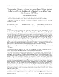 The Operating Efficiency Under the Decreasing Rate of School Students for Public and Private High Schools in Xindian District of New Taipei City: Bootstrap DEA Model