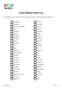 Host's Master Artist List