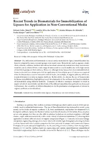Recent Trends in Biomaterials for Immobilization of Lipases for Application in Non-Conventional Media